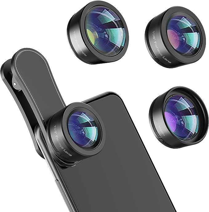 Upgraded 3 in 1 Phone Camera Lens kit-198° Fisheye Lens + Macro Lens + 120° Wide Angle Lens,Clip on Cell Phone Lens Kit Compatible with iPhone Samsung Android Smartphones seerbeauty