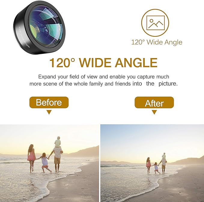 Upgraded 3 in 1 Phone Camera Lens kit-198° Fisheye Lens + Macro Lens + 120° Wide Angle Lens,Clip on Cell Phone Lens Kit Compatible with iPhone Samsung Android Smartphones seerbeauty