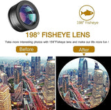 Upgraded 3 in 1 Phone Camera Lens kit-198° Fisheye Lens + Macro Lens + 120° Wide Angle Lens,Clip on Cell Phone Lens Kit Compatible with iPhone Samsung Android Smartphones seerbeauty