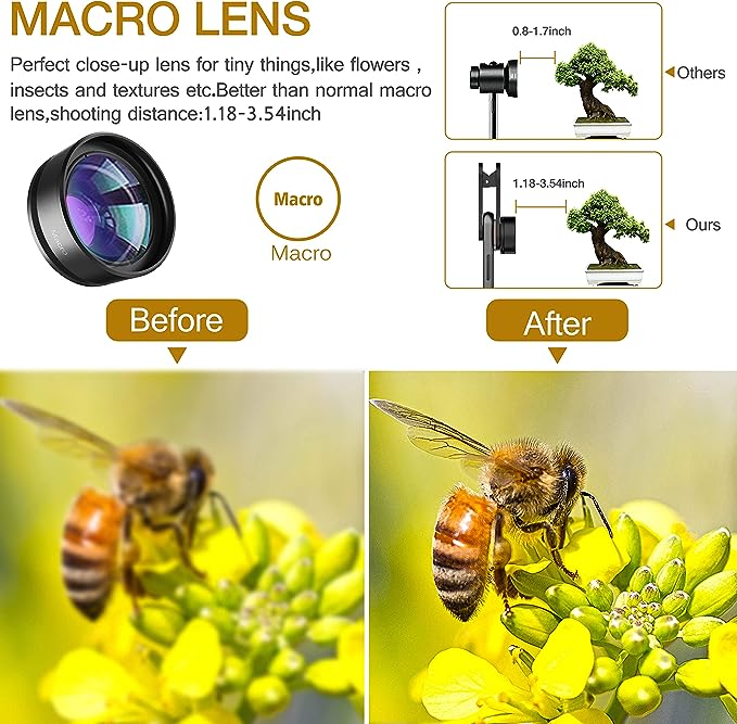 Upgraded 3 in 1 Phone Camera Lens kit-198° Fisheye Lens + Macro Lens + 120° Wide Angle Lens,Clip on Cell Phone Lens Kit Compatible with iPhone Samsung Android Smartphones seerbeauty