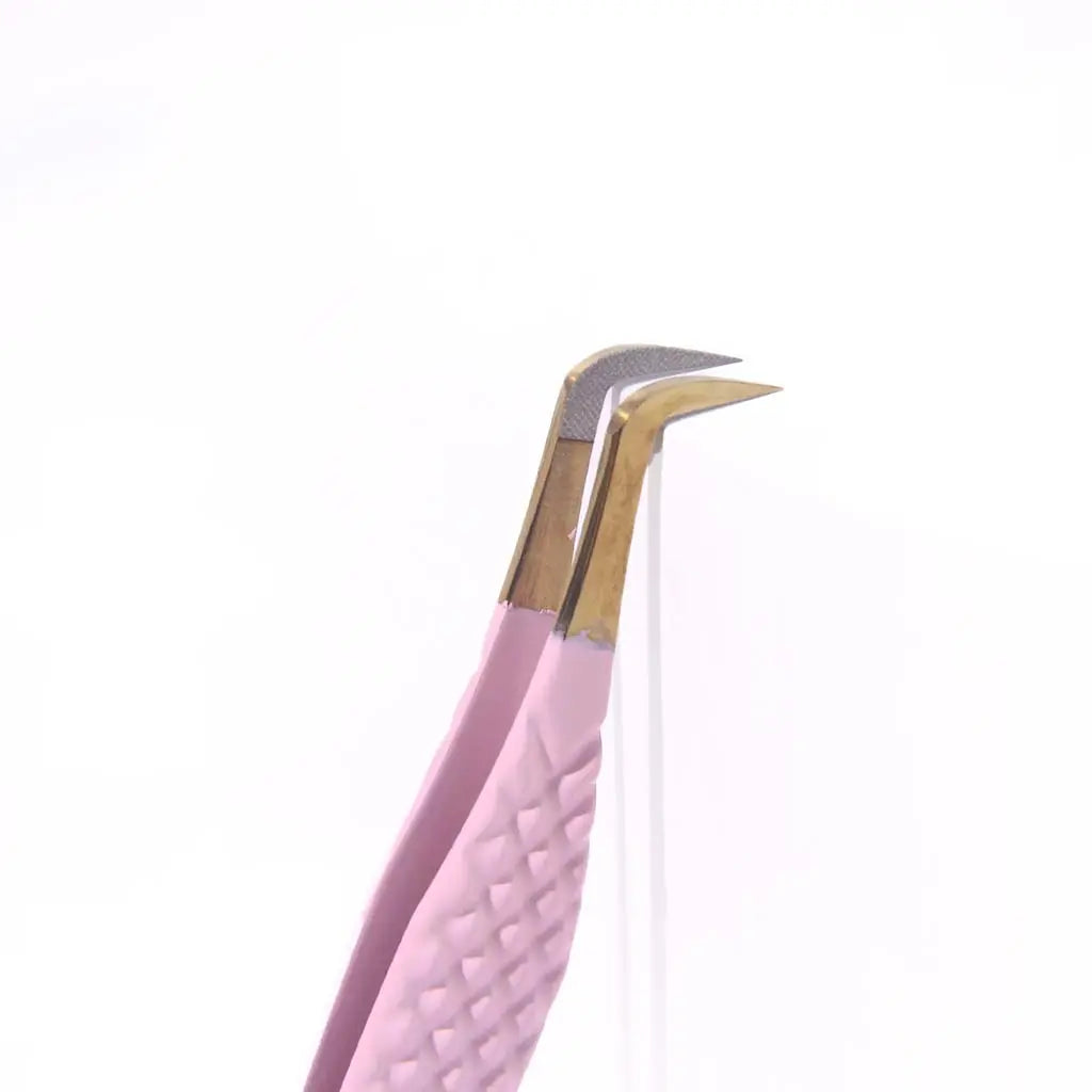 BP-02 FIBER TIP Baby Pink 90 Degree Tweezers seerbeauty