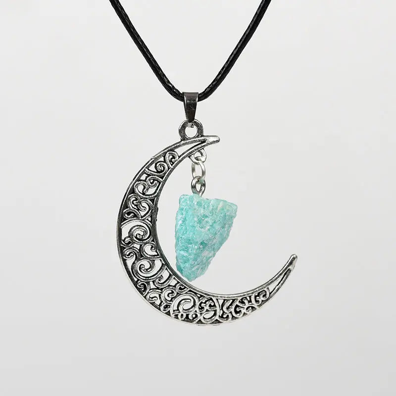 Crystal Raw Stone-Silver Moon Pendant seerbeauty